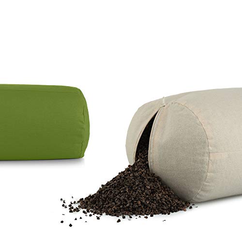 basaho Bolster Yoga | Algodón Orgánico | Cáscara de Trigo Sarraceno | Funda Extraíble Lavable (Gris Piedra)