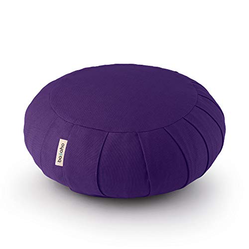 basaho Classic Zafu Cojín de Meditación | Algodón Orgánico | Cáscara de Trigo Sarraceno | Funda Extraíble Lavable (Morado Intenso)