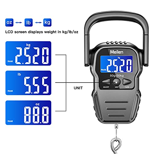 Báscula Digital portatil Básculas de Equipaje Escala de Pesca de Viaje Pantalla LCD Báscula de Gancho Medición para Pesar Maletas, Viajes, Cocina, Pesca y Caza (Incluida Pilas) (MS003Y-g)