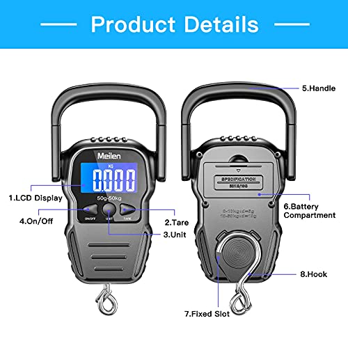 Báscula Digital portatil Básculas de Equipaje Escala de Pesca de Viaje Pantalla LCD Báscula de Gancho Medición para Pesar Maletas, Viajes, Cocina, Pesca y Caza (Incluida Pilas) (MS003Y-g)