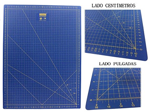 Base de Corte Patchwork Profesional Azul 60x45 Auto cicatrizante Lado en centímetros y por el Otro en Pulgadas