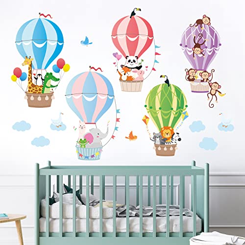 BASHOM BS-104 Animales en globo aerostático Pegatinas de pared infantiles dormitorio aerostáticos habitación niños decorativas vinilo adhesiva globo aerostático bebés para guardería guardera