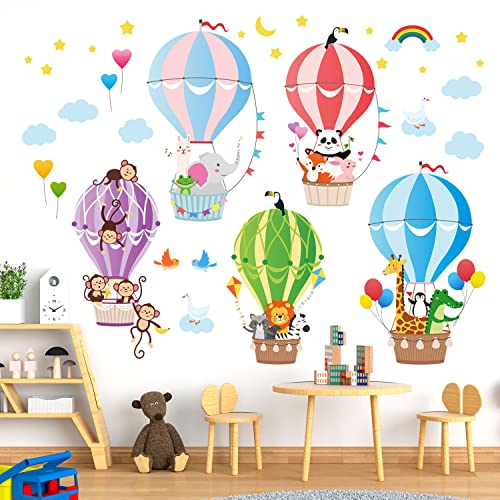 BASHOM BS-104 Animales en globo aerostático Pegatinas de pared infantiles dormitorio aerostáticos habitación niños decorativas vinilo adhesiva globo aerostático bebés para guardería guardera