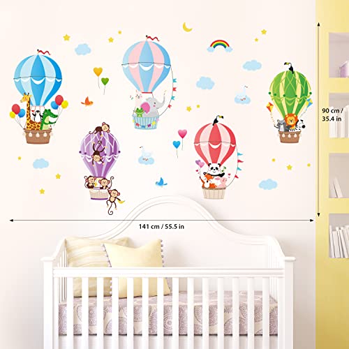 BASHOM BS-104 Animales en globo aerostático Pegatinas de pared infantiles dormitorio aerostáticos habitación niños decorativas vinilo adhesiva globo aerostático bebés para guardería guardera