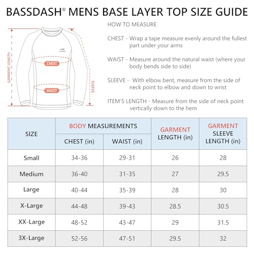 BASSDASH - Camiseta de Capa Base térmica Ligera para Hombre, Ropa Interior antimicrobiana, cálida, ultrasuave, de Secado rápido, FS19M