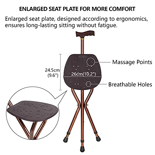 Bastón de Asiento Masculino con una Capacidad de 136 kg, bastón de Asiento Plegable Ajustable a la Altura de la Gran Placa de Asiento de lingthin, bastón y Taburete para Ancianos y discapacitados