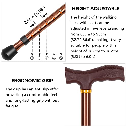 Bastón de Asiento Masculino con una Capacidad de 136 kg, bastón de Asiento Plegable Ajustable a la Altura de la Gran Placa de Asiento de lingthin, bastón y Taburete para Ancianos y discapacitados