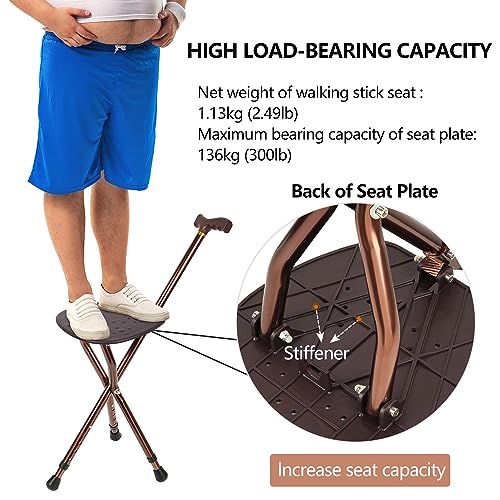 Bastón de Asiento Masculino con una Capacidad de 136 kg, bastón de Asiento Plegable Ajustable a la Altura de la Gran Placa de Asiento de lingthin, bastón y Taburete para Ancianos y discapacitados