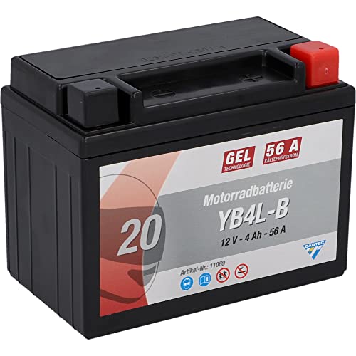 Batería de motocicleta Cartec YB4L-B 4Ah 56A Batería de tecnología de gel Calidad OEM Almacenamiento a prueba de ciclos Sin mantenimiento