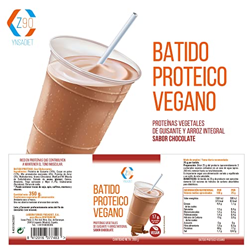 Batido proteinas masa muscular - proteína vegana - Proteína en Polvo para Recuperación y Desarrollo Muscular - Sabor chocolate - Tonifica y aumenta la masa muscular - 350 g - Z90