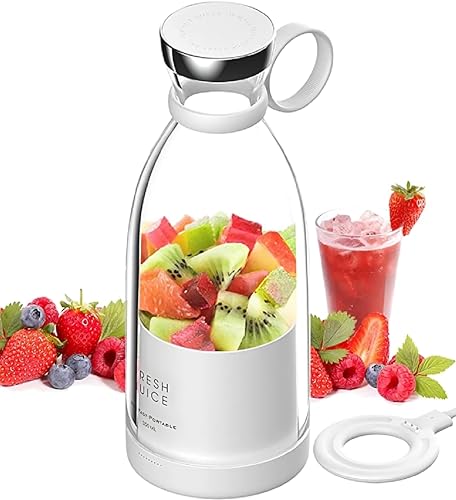 Batidora Licuadora Portátil Fresh Juice, para Smoothie o Batidos, Mezcladora Personal, Portable Blender, Licuadora de Frutas Inalámbrica Recargable USB Deporte, Camping, Fitness. (Blanca)