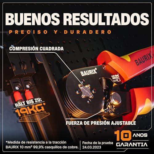 BAURIX® Crimpadora Terminales Eléctricos para punteras electricas - [0,25-10 mm²] - Crimpadora Terminales autoajustables - Alicates Terminales Electricos