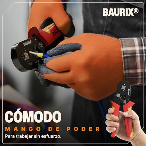 BAURIX® Crimpadora Terminales Eléctricos para punteras electricas - [0,25-10 mm²] - Crimpadora Terminales autoajustables - Alicates Terminales Electricos