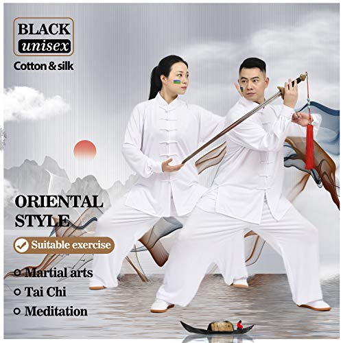 BBLAC 2KEY Artes Marciales Ropa | Unisex Uniforme para Tai Chi y Kung Fu | Tradicional Chino Ropa Está Hecho Leche Seda | Traje Ligero para Meditación y Qigong (B, M)