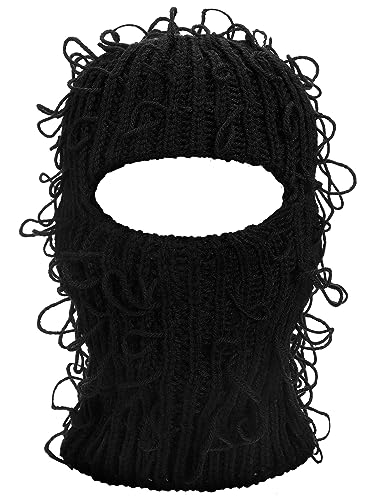 BBTO Pasamontañas de Esquí Cara Completa Desgastado de Punto Hip Hop Halloween Calentador Cuello Antiviento (Negro)