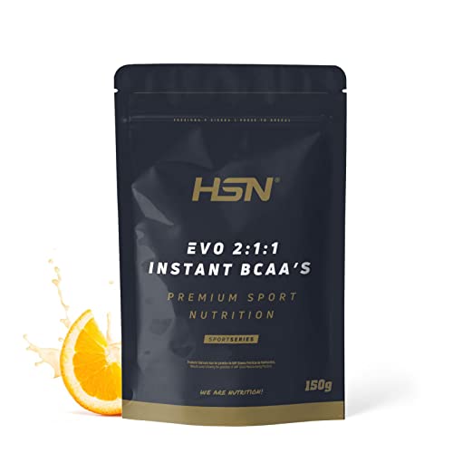 BCAA en Polvo de HSN Evo 2:1:1 | Sabor Naranja 500 g = 100 Tomas por Envase de Aminoácidos Ramificados Veganos: Leucina + Valina + Isoleucina | No-GMO, Sin Gluten