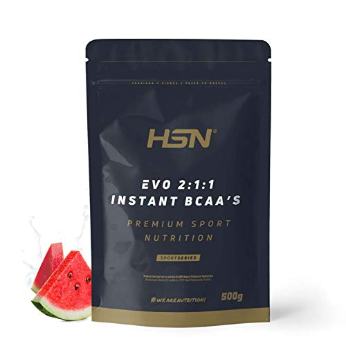 BCAA en Polvo de HSN Evo 2:1:1 | Sabor Sandía 500 g = 100 Tomas por Envase de Aminoácidos Ramificados Veganos: Leucina + Valina + Isoleucina | No-GMO, Sin Gluten