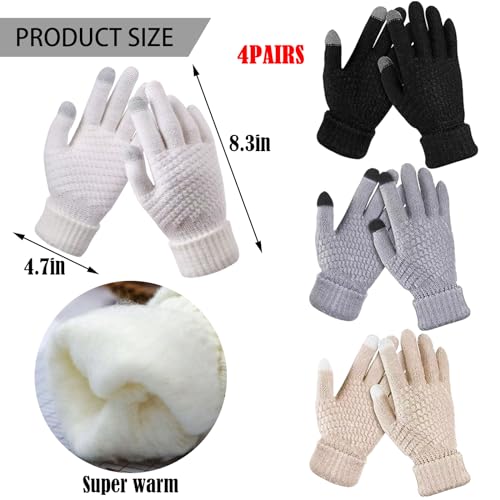 BDSHUNBF 4 PCS Guantes de Invierno, Guantes Touch Screen para Mujer/Hombre, Guantes Termicos Mujer Guantes Invierno con Pantalla Táctil, Guantes Mujer Invierno para el Clima frío al Aire Libre