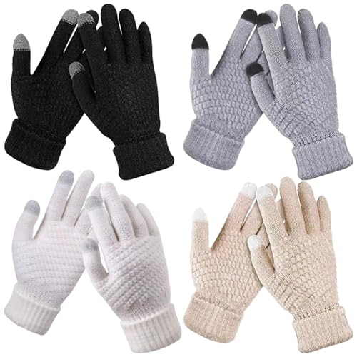 BDSHUNBF 4 PCS Guantes de Invierno, Guantes Touch Screen para Mujer/Hombre, Guantes Termicos Mujer Guantes Invierno con Pantalla Táctil, Guantes Mujer Invierno para el Clima frío al Aire Libre