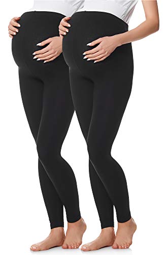 Be Mammy Lote de 2 Leggins Premamá Embarazo Ropa Deporte BE20-230(Negro/Negro, XL)