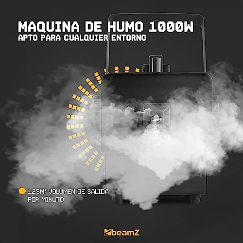 BeamZ Rage 1000 - potencia de1000 W, depósito de 2 litros, 2 mandos a distancia, 1 inalámbrico y otro con cable de 3m, caudal de 123 m3/min de humo por minuto, tiempo de calentamiento de 4 minutos