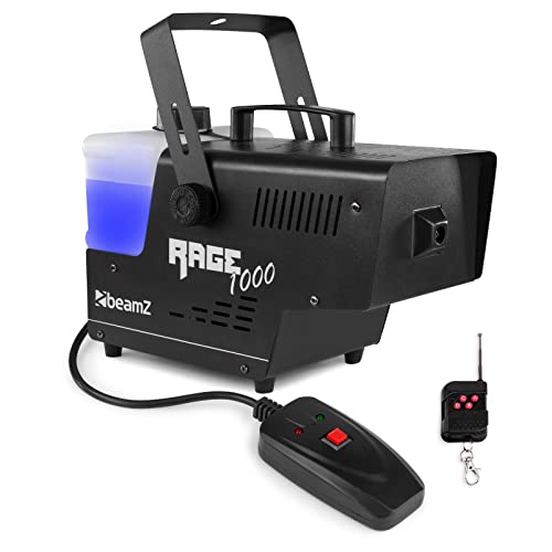 BeamZ Rage 1000 - potencia de1000 W, depósito de 2 litros, 2 mandos a distancia, 1 inalámbrico y otro con cable de 3m, caudal de 123 m3/min de humo por minuto, tiempo de calentamiento de 4 minutos