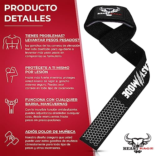 BEAST RAGE Correas de Levantamiento de Pesas con Soporte Acolchado para Las muñecas. Correas de Fitness de Gimnasio con agarres flexión Gel Mejor Gama Levantamiento Potencia Culturismo (Silicon Blanc