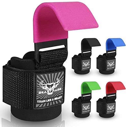 BEAST RAGE Ganchos para levantamiento de pesas, correas de muñeca de neopreno grueso acolchado con revestimiento de goma, antideslizantes, levantamiento de peso, entrenamiento, gimnasio,