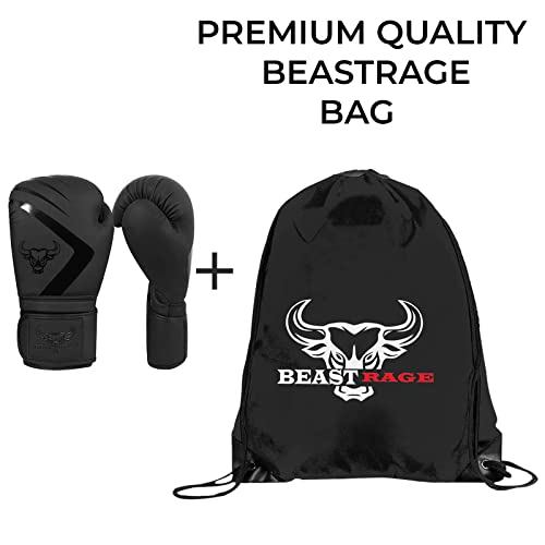 BEAST RAGE Guantes de Boxeo Cuero Muay Thai Entrenamiento Hide Kickboxing MMA Saco Manoplas de Boxeo Bolsa Combate Boxing Gloves para Sparring Fitness Mitts Artes (14 OZ)