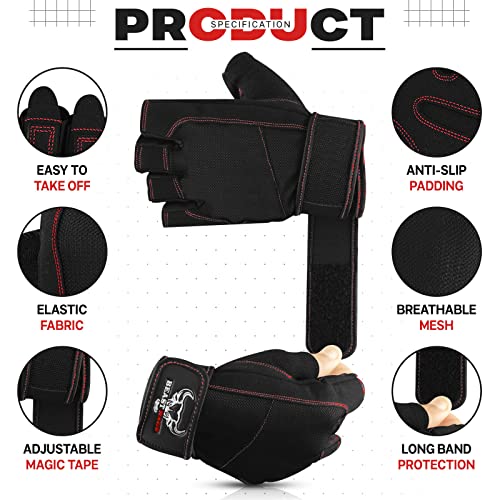 Beast Rage Guantes de Gimnasio para Levantamiento de Pesas, Antideslizantes, Acolchados, elásticos,para Crossfit, Entrenamiento, Ciclismo,jercicio, Guantes de Medio Dedo para Hombres y Mujeres