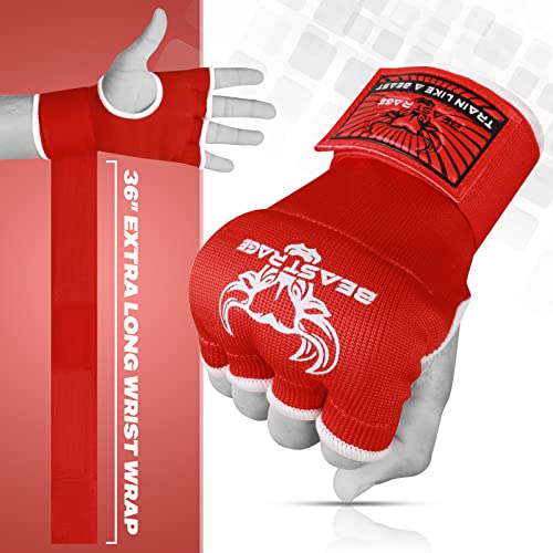 BEAST RAGE Muay Thai - Guantes de Boxeo de Gel para Artes Marciales Mixtas, 75 cm de Largo, Acolchados, elásticos, para Entrenamiento, Muay Thai, Vendas UFC para Hombres, Mujeres y niños, Talla L