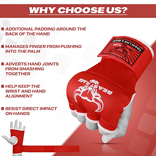 BEAST RAGE Muay Thai - Guantes de Boxeo de Gel para Artes Marciales Mixtas, 75 cm de Largo, Acolchados, elásticos, para Entrenamiento, Muay Thai, Vendas UFC para Hombres, Mujeres y niños, Talla L