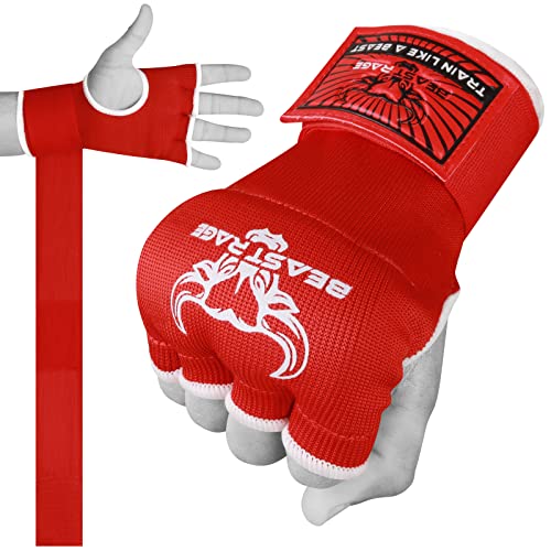 BEAST RAGE Muay Thai - Guantes de Boxeo de Gel para Artes Marciales Mixtas, 75 cm de Largo, Acolchados, elásticos, para Entrenamiento, Muay Thai, Vendas UFC para Hombres, Mujeres y niños, Talla L