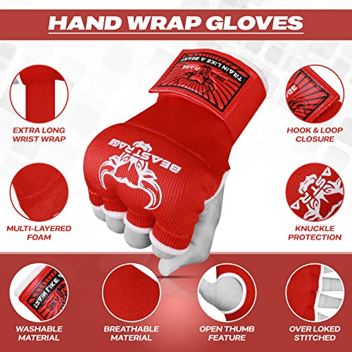 BEAST RAGE Muay Thai - Guantes de Boxeo de Gel para Artes Marciales Mixtas, 75 cm de Largo, Acolchados, elásticos, para Entrenamiento, Muay Thai, Vendas UFC para Hombres, Mujeres y niños, Talla L