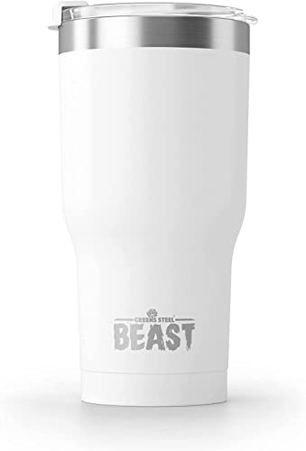 BEAST Termo Café para Llevar - 550ml I Blanco Ártico I Taza Térmica de Acero Inoxidable Reusable I Taza Viajera de Doble Pared al Vacío I 2 Pajitas y Cepillo de Limpieza I para Café Frío o Caliente