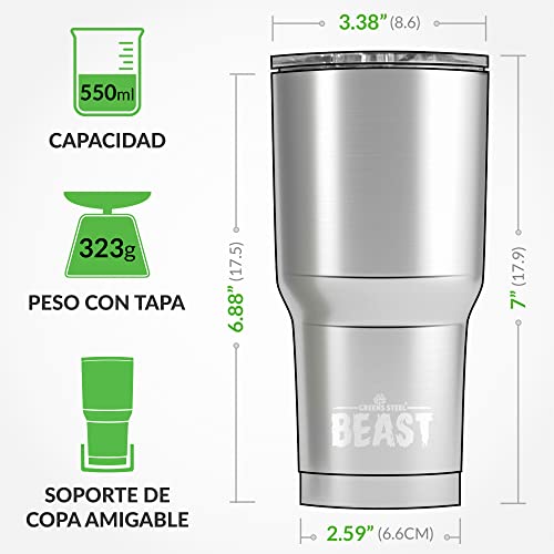 BEAST Termo Café para Llevar - 550ml I Blanco Ártico I Taza Térmica de Acero Inoxidable Reusable I Taza Viajera de Doble Pared al Vacío I 2 Pajitas y Cepillo de Limpieza I para Café Frío o Caliente