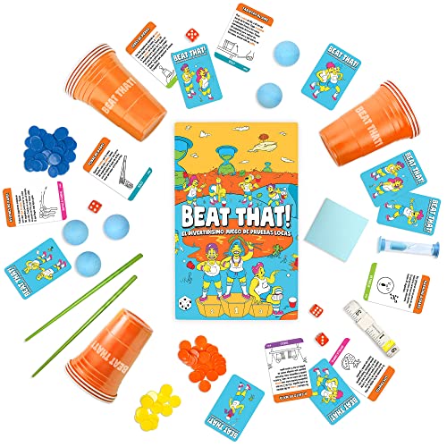 Beat That! El divertidísimo Juego de Mesa de Pruebas locas, para Niños y Adultos, para todas las Ocasiones, Navidad, Año Nuevo, Noche de juegos y otras Fiestas.