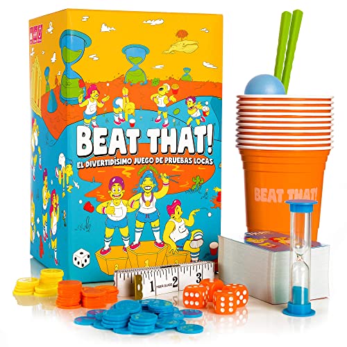 Beat That! El divertidísimo Juego de Mesa de Pruebas locas, para Niños y Adultos, para todas las Ocasiones, Navidad, Año Nuevo, Noche de juegos y otras Fiestas.