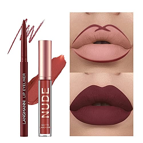 Beauty Glazed Juego De 6 Piezas De Brillo De Labios Mate Aterciopelado + Delineador De Labios Lã¡Piz Labial Impermeable Lápiz Delineador De Labios Suave Juego De Mejora De Labios Maquillaje