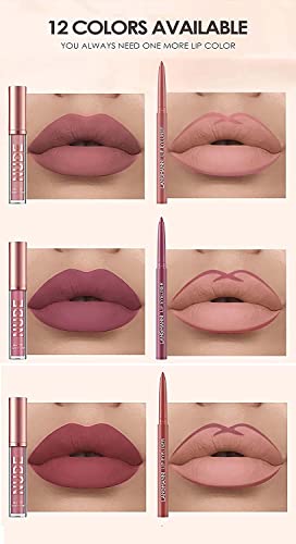 Beauty Glazed Juego De 6 Piezas De Brillo De Labios Mate Aterciopelado + Delineador De Labios Lã¡Piz Labial Impermeable Lápiz Delineador De Labios Suave Juego De Mejora De Labios Maquillaje