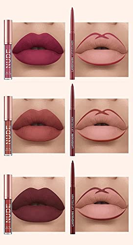 Beauty Glazed Juego De 6 Piezas De Brillo De Labios Mate Aterciopelado + Delineador De Labios Lã¡Piz Labial Impermeable Lápiz Delineador De Labios Suave Juego De Mejora De Labios Maquillaje