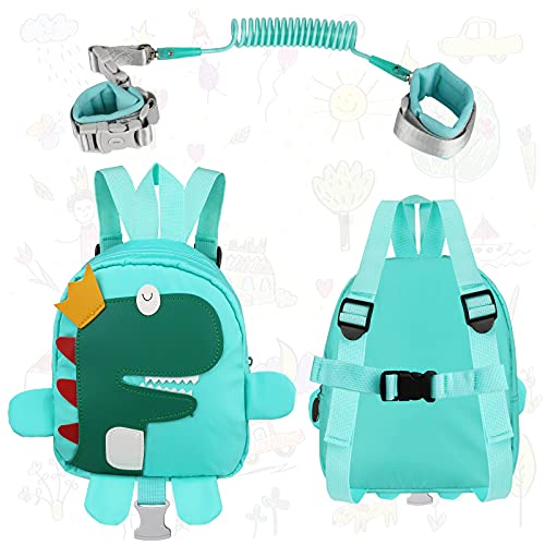 Bebé Mochila con Cuerda Anti-Perdida, 2 en 1 Arnés Infantil con Mochila y Correas de Muñeca Antipérdida para Niños y Niñas (Dinosaurio-Verde)