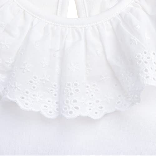 Bebé Niña Body de Manga Larga 100% Algodón Camisa de Manga Larga con Cuello con Volantes Cuello de Muñeca Bebé de Moda Suave Lindo - Liso Blanco Talla 18M