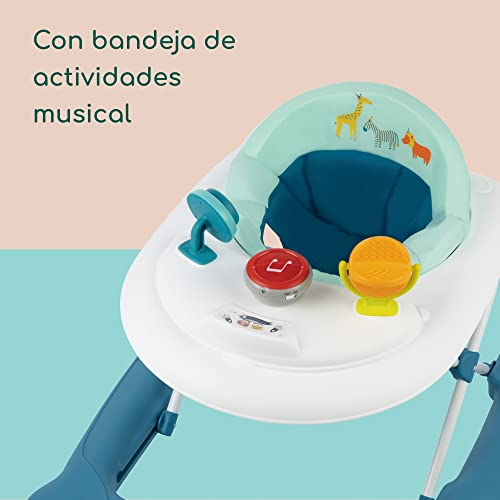 Bebeconfort Explorer Andador bebé primeros pasos, 3 alturas regulables, Centro de actividades con 12 melodías, asiento acolchado, Base Antivuelco, para niños 6 meses – 12 kg, Color Happy Day