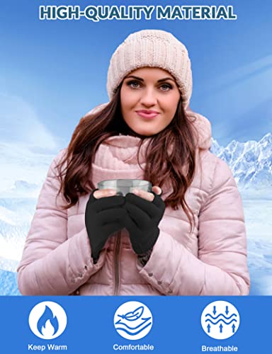 Becellen 2 Pares de Guantes sin Dedos, Invierno Termicos Medio Dedo Tactiles Mitones Guantes de Punto para Hombres Mujeres (Negro, Gris)