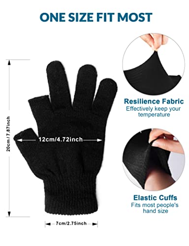 Becellen 2 Pares de Guantes sin Dedos, Invierno Termicos Medio Dedo Tactiles Mitones Guantes de Punto para Hombres Mujeres (Negro, Gris)