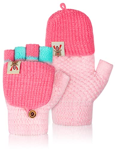 Becellen Guantes Invierno Niño, Guantes sin Dedos de Punto Táctil Termicos Guantes Mitones para Niños y Niñas de 5 a 11 Años