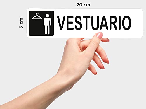 Becral® - Señal adhesiva de PVC VESTUARIO HOMBRE | Placa puerta PVC BLANCO | Señal informativa | Cartel Puerta 200X50mm