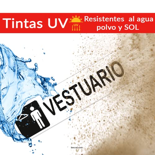 Becral® - Señal adhesiva de PVC VESTUARIO HOMBRE | Placa puerta PVC BLANCO | Señal informativa | Cartel Puerta 200X50mm