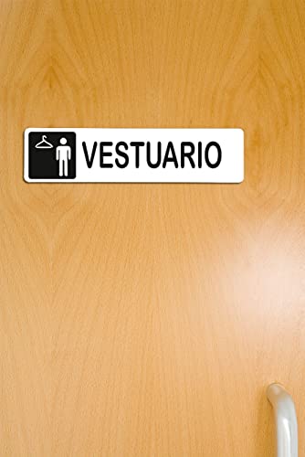 Becral® - Señal adhesiva de PVC VESTUARIO HOMBRE | Placa puerta PVC BLANCO | Señal informativa | Cartel Puerta 200X50mm